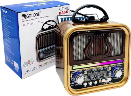 Rx740d Retro Επιτραπέζιο Ραδιόφωνο Ηλιακό με Bluetooth και USB Gold