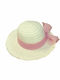 Two In A Castle Kids' Hat Straw Beige Pink Ribbon