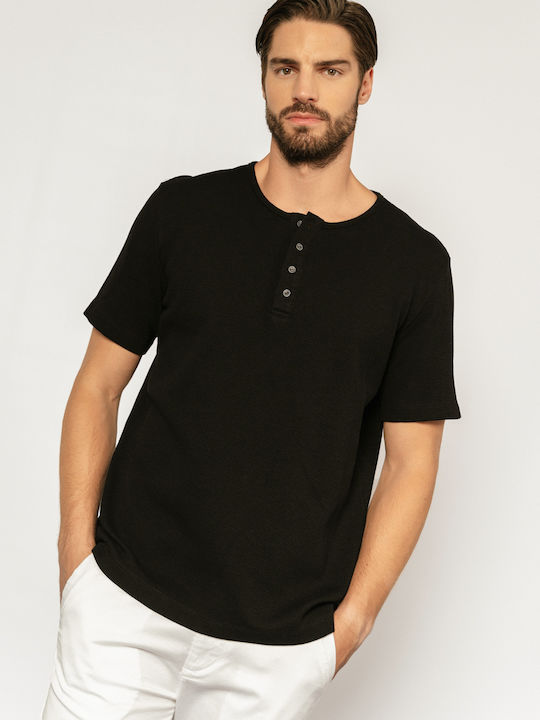 Edward Jeans Men's Short Sleeve Blouse with Buttons Black