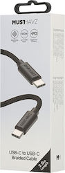 Musthavz Braided USB 2.0 Cable USB-C Male - USB-C 100W PD Black 2m Musthavz Braided USB 2.0 Cable USB-C Male - USB-C 100W PD Black 2m