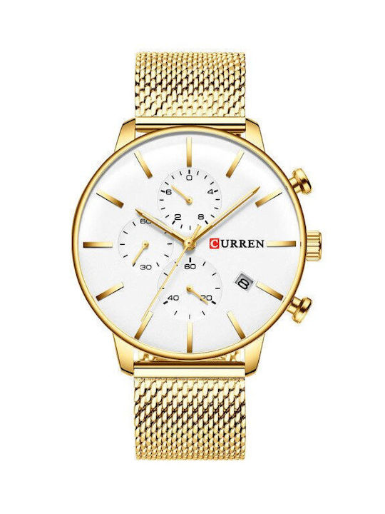 Curren 8339 Watch Chronograph Battery with Gold Metal Bracelet