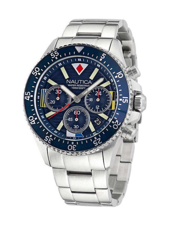 Nautica Westport Ανδρικό Ρολόι 44mm Χρονογράφος Μπαταρίας με Ασημί Μεταλλικό Μπρασελέ