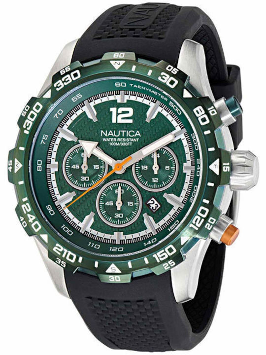 Nautica Men's Watch 46mm Chronograph Battery with Black Rubber Strap