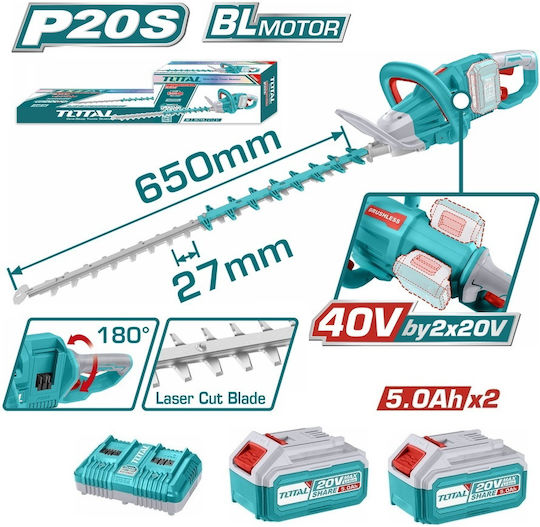 Total THTLI40028-4S25 Foarfecă de gard viu Baterie 40V cu Lungimea Lamei 65cm