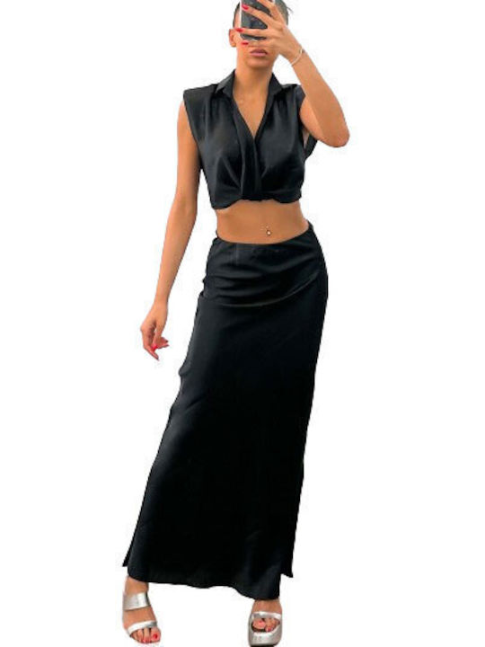 Chica Set with Satin Skirt in Black color