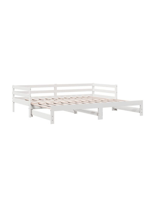 Single Solid Wood Sofa Bed White with Storage Space & Slats for Mattress 90x200cm