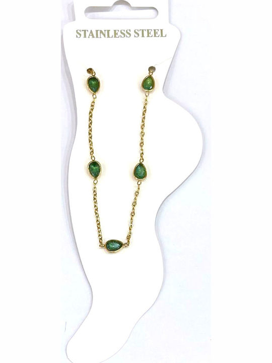 Kostibas Fashion Gold Plated Steel Green Anklet