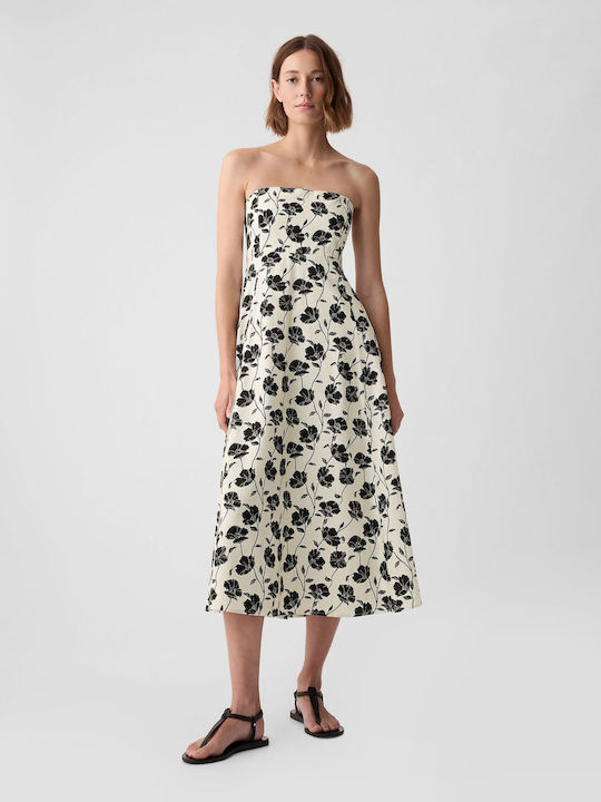 GAP Sommer Midi Kleid White & Black Floral Print