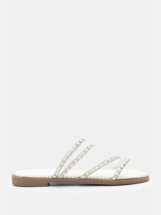 Luigi Synthetic Leather Women's Sandals with Strass White