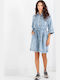 Midi Shirt Dress Denim Light Blue