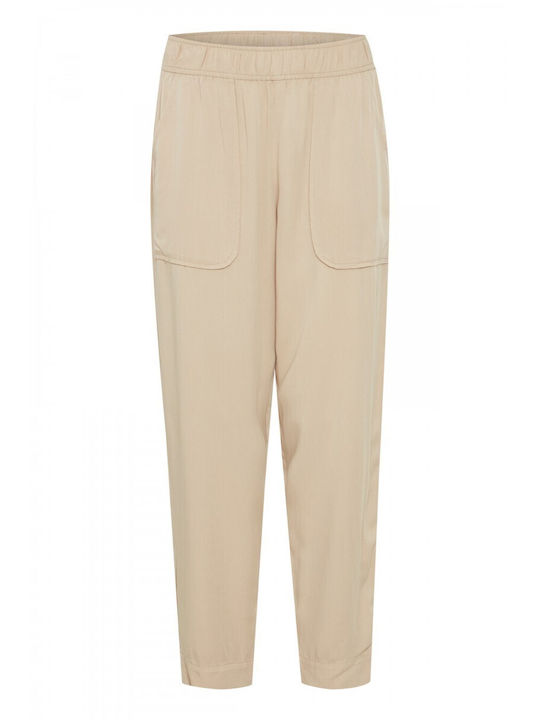 Fransa Women's Fabric Trousers with Elastic Beige