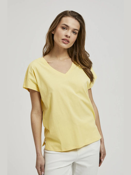 Moodo Women's Blouse Cotton Short Sleeve with V Neck Yellow