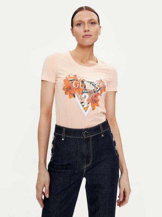Guess Γυναικείο Αθλητικό T-shirt Floral Πορτοκαλί