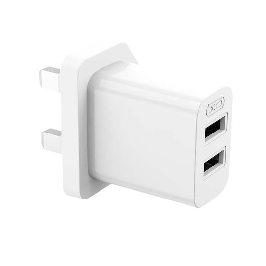 XO Зарядно Устройство Без Кабел с 2 USB-A Изходни Порта Бял (L109 UK)
