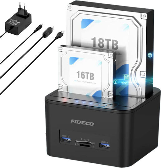 Fideco Docking Station pentru 2 Hard Disk-uri SATA 2.5" / 3.5" cu conectivitate USB 3.1 / USB 3.0