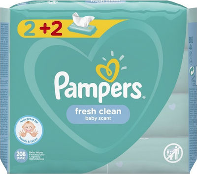 Pampers Fresh Clean Baby Wipes without Alcohol 4x52pcs