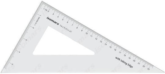 Isomars Ορθογώνιο Τρίγωνο 20cm Διαφανές 60° Μοιρών Πατούρα