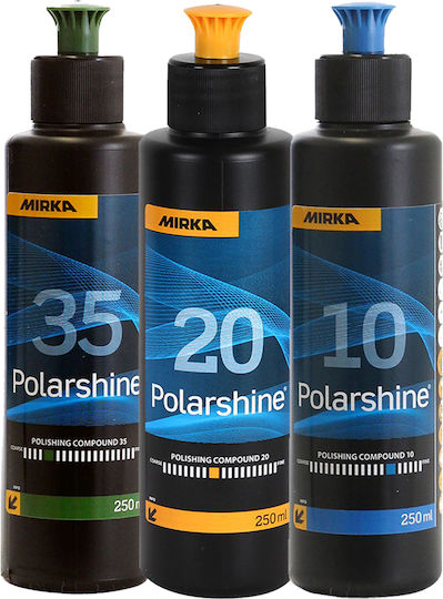 Mirka Polarshine 35 Pasta De Lustruit Pentru Mașini Salve Grosieră 250 Ml + Mirka Polarshine 20 Pasta De Lustruit Pentru Mașini Salve Medie 250 Ml + Mirka Polarshine 10 Pasta De Lustruit Pentru Mașini Salve Fină 250 Ml
