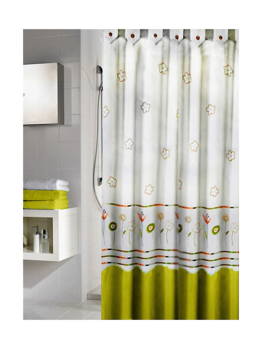 Texi Bath Mayo Shower Curtain Fabric with Hooks 240x200cm Mayo