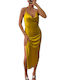 Rochie maxi din satin Antonella Mustard