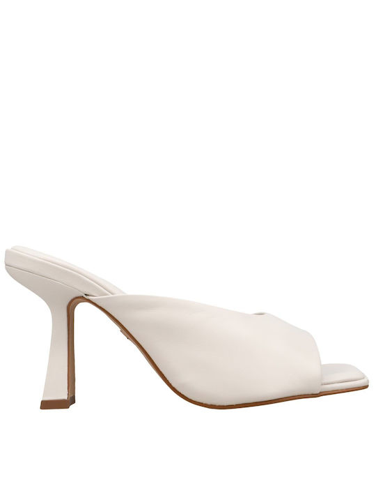 Carrano Mestico Thin Heel Leather Mules White