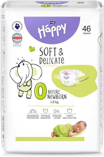 Bella Happy Πάνες με Αυτοκόλλητο Soft & Delicate Before No. 0 για 2kg 46τμχ