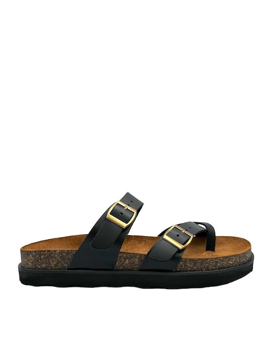 Ateneo Leather Women's Flat Sandals in Black Color