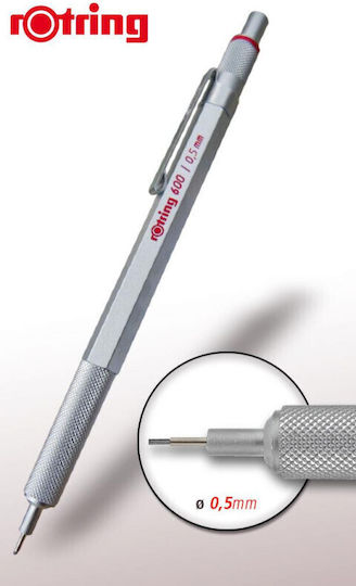 Rotring 600 Silver Mechanical Pencil 0.5mm 1852321 3501178523218