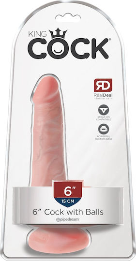 King Cock Ρεαλιστικό Dildo με Όρχεις και Βεντούζα Light 15cm