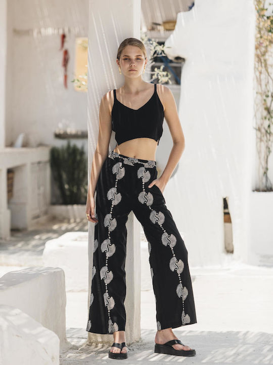 Nema Resort Wear Γυναικείο Υφασμάτινο Παντελόνι Black