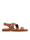 Leather Women's Flat Sandals in Brown Color