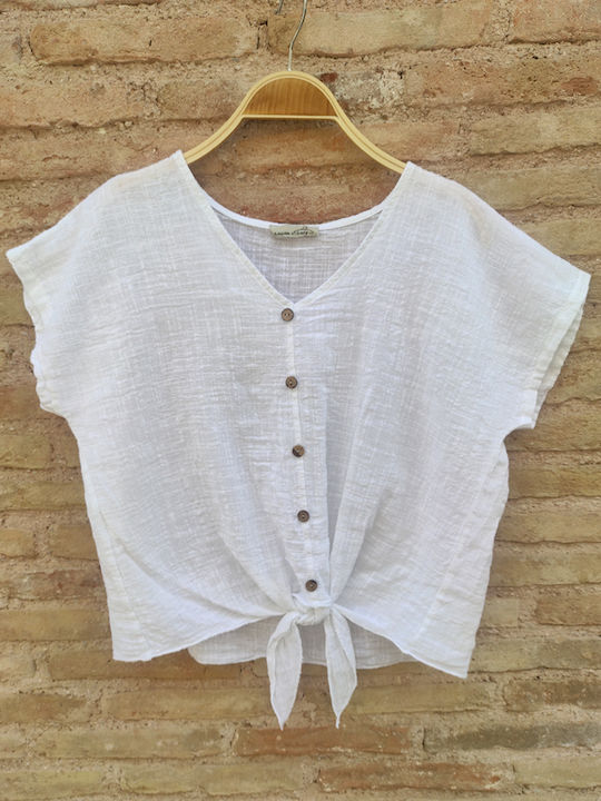 Damen Sommer Bluse Baumwolle Weiß