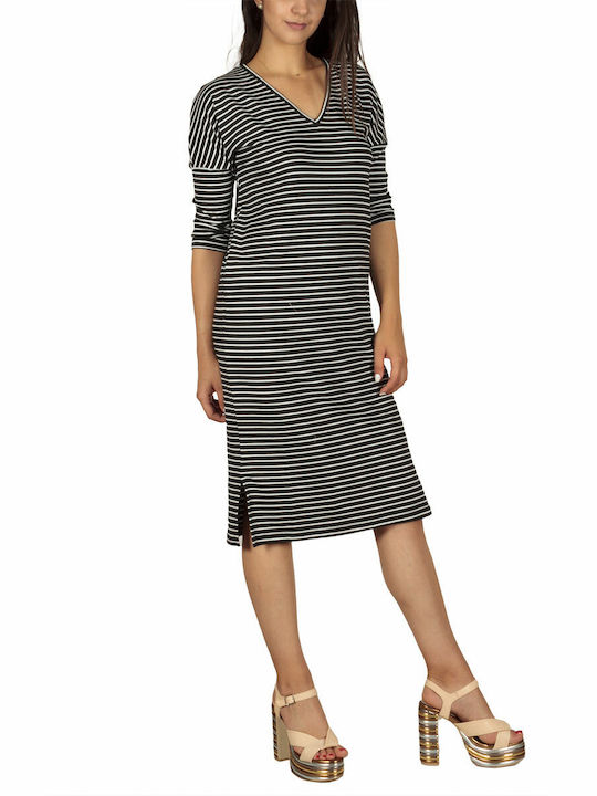 Soft Rebels Midi Kleid mit Schlitz Schwarz