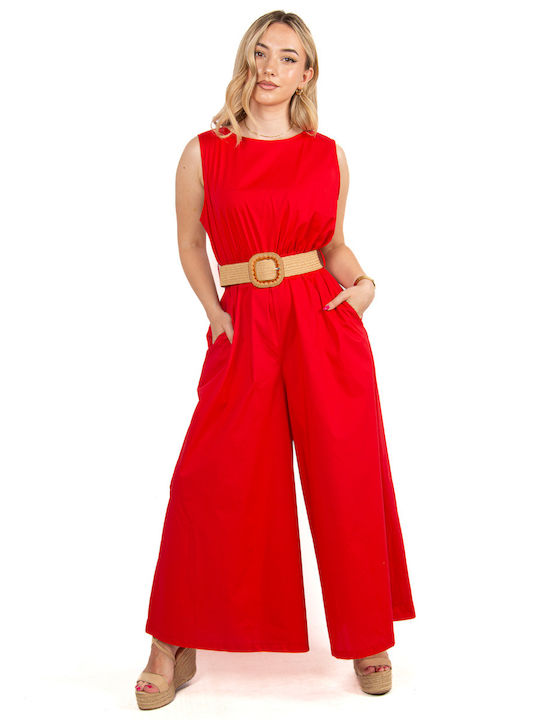 Red Belted Jumpsuit