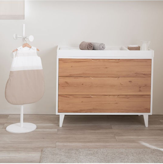 Dulap cu Sertare pentru Bebeluși cu 3 Sertare White Biscuit 115x51x85cm