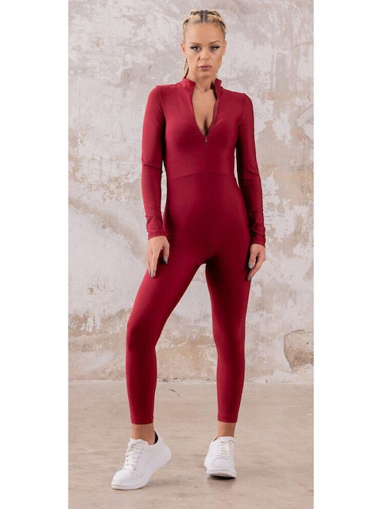 Lismina Women's Long-sleeved One-piece Suit Bordeaux