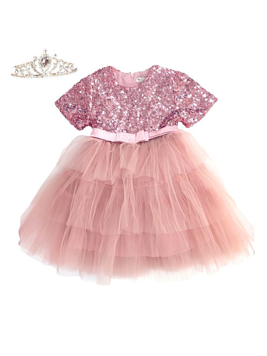 Baby Train Kids Dress with Sequins Pink