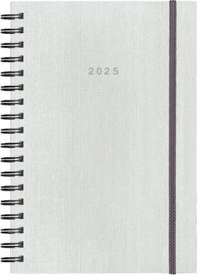 Next Fabric Daily Spiral Desktop Diary 2025 White 12x17cm