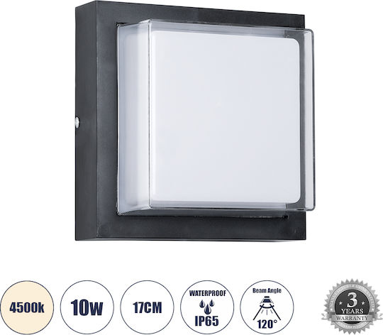 GloboStar Nexus Square Επιτοίχια Εξωτερική Πλαφονιέρα LED IP65 10W με Φυσικό Λευκό Φως 17x17x9εκ.