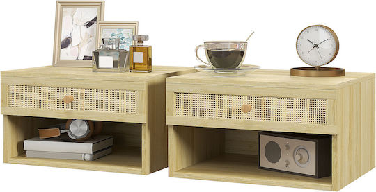 Wooden Beige Bedside Tables 2 Pieces 40x34x23cm