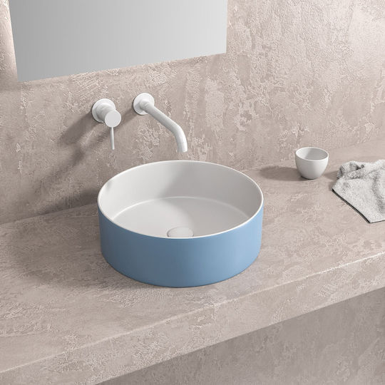 Karag Aufgesetztes Waschbecken Porzellan 35x35x12cm Bianco-azzurro Opaco