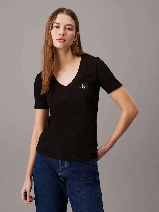 Calvin Klein Femeie Tricou cu Decolteu în V Black