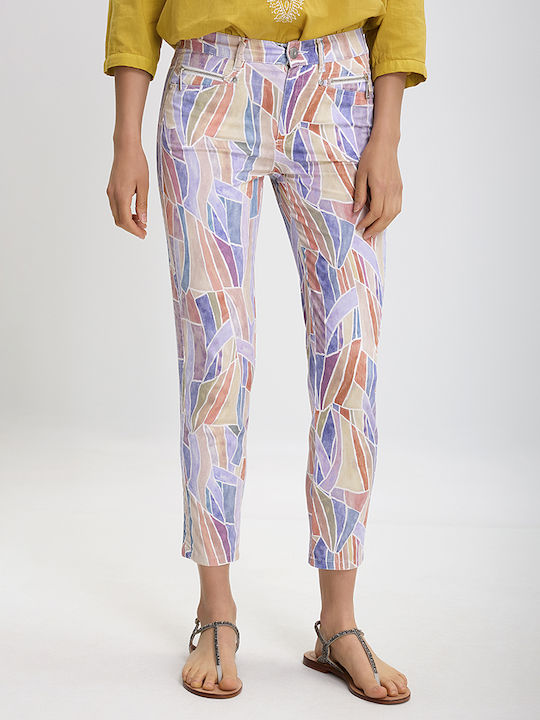 Anna Montana Femei Bumbac Pantaloni cu Croială Skinny Multi Color