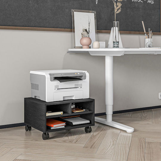 Suport imprimantă Homcom cu 2 rafturi din lemn și roți pentru birou 47x40x22.5cm Negru