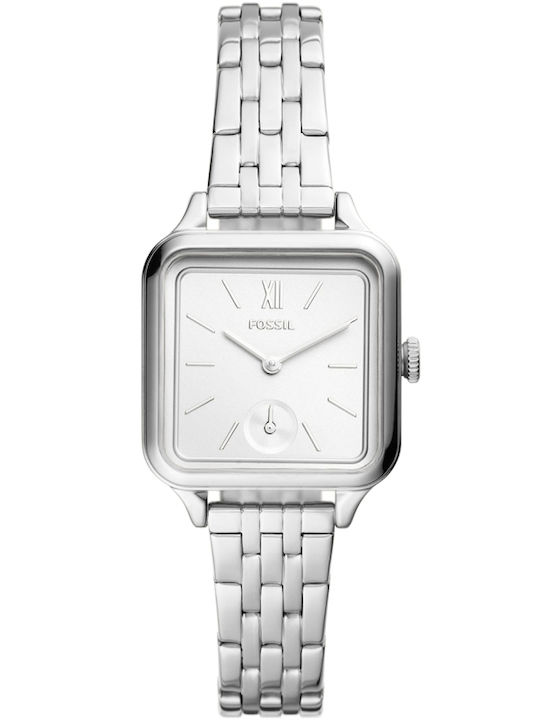 Fossil Courier Three Γυναικείο Ρολόι 28mm Μπαταρίας με Ασημί Μεταλλικό Μπρασελέ