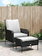 Outdoor-Sessel Rattan Black Velvet-Black Metal mit Kissen 69x78x88εκ.