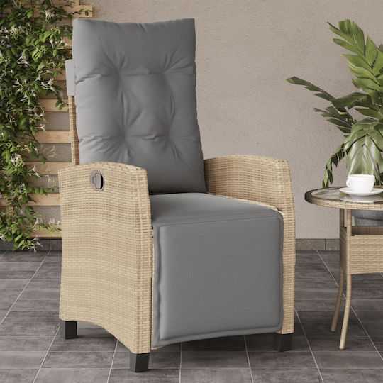 Fotoliu de Exterior Rattan Mixed Beige cu pernă 2buc 57x66x93cm.