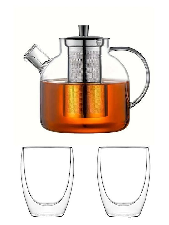 Set Ceai Cu Cană Sticlă Transparentă 300ml 3 Bucăți