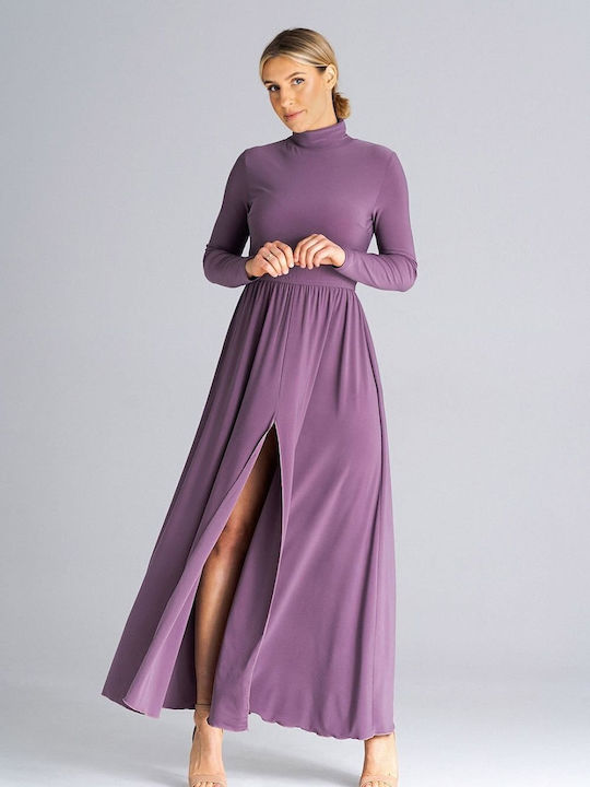 Figl Maxi Rochie Guler Înalt cu Slit Violet