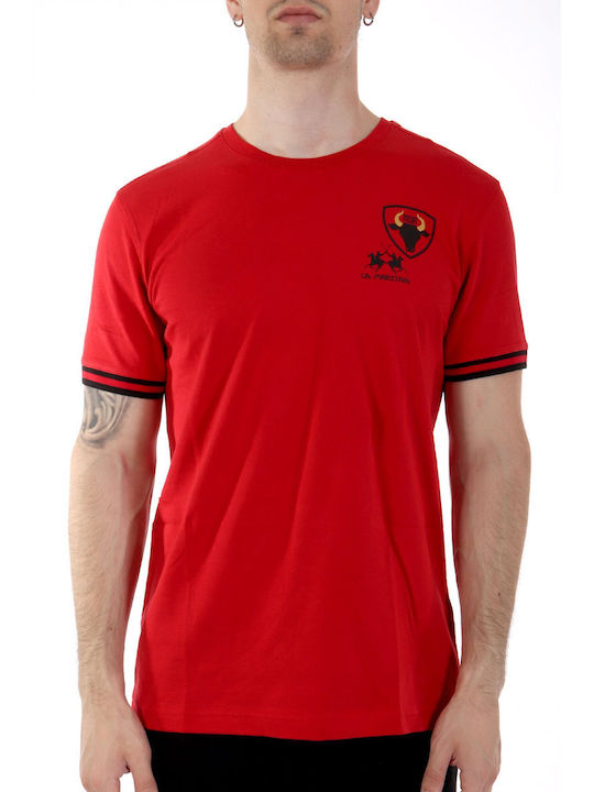 La Martina T-shirt Bărbătesc cu Mânecă Scurtă Roșu